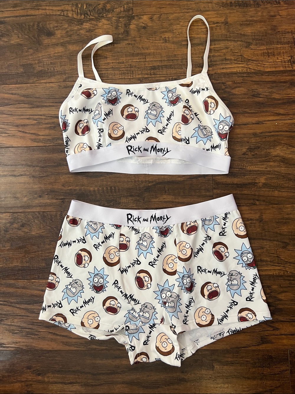 Rick and Morty White Graphic Bralette & Boxer Short Set